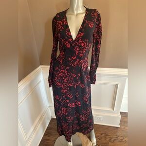 Zara Black and Red Floral Midi Dress Sz XS